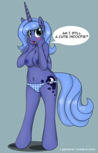 Rating: Questionable Score: 0 Tags: 2013 anthro anthrofied areola blue_body blue_eyes blue_feathers blue_fur blue_hair blush breasts clothed clothing cutie_mark dialogue e621 english_text equid equine feathered_wings feathers female friendship_is_magic fur hair hasbro hi_res horn looking_at_viewer loopend mammal my_little_pony mythological_creature mythological_equine mythology nipples open_mouth princess princess_luna_(mlp) royalty solo text topless winged_unicorn wings User: bunchy7s