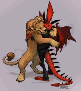 Rating: Safe Score: 0 Tags: 2013 anthro demon dragon duo e621 ear_piercing eyes_closed felid feral hug lion magnus_(weremagnus) male mammal membrane_(anatomy) membranous_wings mythological_creature mythological_scalie mythology pantherine piercing scalie simple_background standing weremagnus wings User: bunchy7s