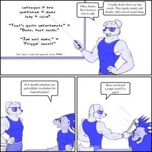 Rating: Safe Score: 0 Tags: 1:1 abs absurd_res anthro biceps black_border border canid canine canis classroom clock clothed clothing comic dialogue domestic_dog duo e621 english_text eyes_closed eyewear glasses growth hi_res immelmann_(character) inside male mammal muscle_growth muscular muscular_anthro muscular_male nx-42 open_mouth pecs restricted_palette sands scalie school shirt sleeveless_shirt speech_bubble t-shirt text topwear watch wristwatch User: bunchy7s