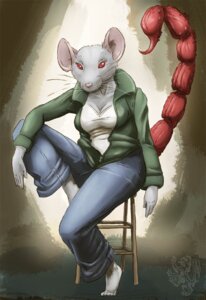 Rating: Safe Score: 0 Tags: 5_toes arachnid arthropod astolpho barefoot bottomwear breasts cleavage clothed clothing detailed_background digital_media_(artwork) e621 empty_eyes feet female front_view fur furniture grey_body grey_fur hybrid jacket mammal pants pink_nose raised_tail red_eyes rodent scorpion sitting solo stinger stool tail toes topwear whiskers User: bunchy7s