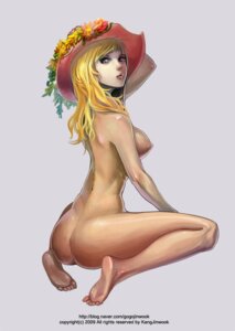 Rating: Questionable Score: 0 Tags: 1girls back barefoot blonde_hair breasts copyright_request feet female hat kangjinwook kneeling long_hair nipples nude rule34 solo User: bunchy7s
