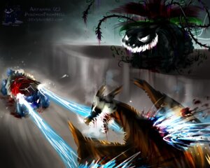 Rating: Questionable Score: 0 Tags: 5:4 ambiguous_gender blastoise blood blue_body blue_skin bodily_fluids charizard creepy dragon e621 elemental_creature empty_eyes feral fight flora_fauna generation_1_pokemon gore grin group membrane_(anatomy) membranous_wings mythological_creature mythological_scalie mythology nintendo plant pokemon pokemon_(species) pokemonfromhell scalie shell smile starter_trio tentacles venusaur vines water wings User: bunchy7s