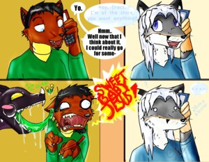 Rating: Questionable Score: 0 Tags: anthro black_body black_hair black_scales bodily_fluids canid canine cellphone claws comic croc_(crocdragon89) crocdragon89 dialogue digital_media_(artwork) dragon duo_focus e621 electronics ellipsis english_text european_mythology fangs female flip_phone green_tongue group hair humor jason_takayama male mammal mythological_creature mythological_scalie mythology open_mouth phone profanity purple_body question_mark saliva scales scalie sneak_attack surprised teeth text tongue werewolfexchange western_dragon white_hair zeke_(crocdragon89) User: bunchy7s