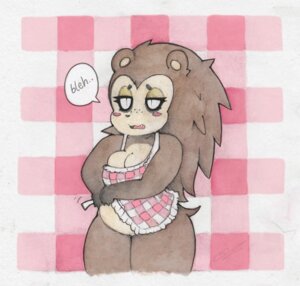 Rating: Questionable Score: 0 Tags: animal_crossing anthro apron breasts cleavage clothed clothing dialogue e621 english_text eulipotyphlan female hedgehog mammal nintendo pupils sable_able simple_background slightly_chubby slit_pupils smokyjai solo text thick_thighs User: bunchy7s