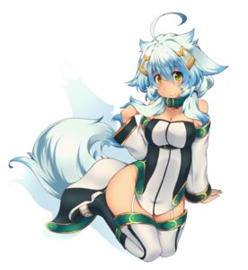 Rating: Safe Score: 0 Tags: ahoge animal_humanoid armwear bare_shoulders blush breasts cleavage clothed clothing collar detached_sleeves e621 female garter_straps green_eyes hair humanoid kneeling kuromiya legwear long_hair looking_at_viewer mammal shiromiya_asuka simple_background smile solo thigh_highs white_background User: bunchy7s
