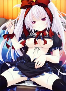 Rating: Questionable Score: 0 Tags: 1girls blush breasts copyright_request female hair_ribbon highres long_hair miyama-zero panties purple_eyes purple_hair pussy pussy_juice ribbon rule34 shirt_lift sitting solo thighhighs underwear User: bunchy7s
