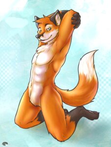 Rating: Questionable Score: 0 Tags: 2011 abs anthro biped canid canine chest_tuft claws dipstick_tail e621 featureless_crotch fox front_view fur gloves_(marking) green_eyes hands_behind_head kneeling leaning leaning_backward leg_markings looking_at_viewer male mammal markings navel nude orange_body orange_fur pecs pose ribs shalinka smile socks_(marking) solo tail tail_markings tuft User: bunchy7s