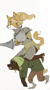 Rating: Safe Score: 0 Tags: anthro armor blonde_hair carrying_another domestic_cat duo e621 felid feline felis female frillybiscuits fur green_eyes hair inner_ear_fluff jousting lance mammal melee_weapon polearm tuft weapon User: bunchy7s