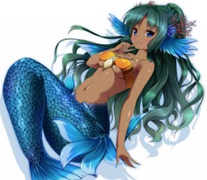 Rating: Safe Score: 0 Tags: 5_fingers accessory aquatic bare_shoulders big_breasts blue_eyes blush breasts clothing dark_body dark_skin e621 eyebrows eyelashes female fin fingernails fingers fish_tail full-length_portrait green_hair hair hair_accessory head_fin humanoid jewelry long_fingernails long_hair looking_at_viewer merfolk monster_girl_(genre) nails navel necklace nironiro ore_no_shikabane_wo_koete_yuke portrait scales simple_background smile solo split_form topwear tsuruga_no_manahime tube_top under_boob white_background User: bunchy7s