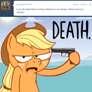 Rating: Questionable Score: 0 Tags: 1:1 applejack_(mlp) ask_blog ask_jappleack asking blonde_hair clothing cloud dialogue e621 earth_pony english_text equid equine eyelashes featureless_hands female feral friendship_is_magic green_eyes gun hair handgun hasbro hat headgear headwear holding_gun holding_object holding_ranged_weapon holding_weapon horse hotdiggedydemon looking_at_viewer mammal my_little_pony outside pistol pony ranged_weapon sky solo sun text toony tumblr user_message username weapon User: bunchy7s