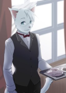 Rating: Safe Score: 0 Tags: 2012 amaki_tsukishiro anthro beverage biped blue_eyes bow_(feature) bow_tie classy clothed clothing collared_shirt container cup curtains cutlery day domestic_cat dress_shirt e621 eyewear felid feline felis fully_clothed fur glasses green_eyes hair half-length_portrait holding_object inside kawaiihuguri kitchen_utensils looking_at_viewer male mammal morenatsu pince-nez pink_nose plate portrait serving_tray shirt short_hair solo spoon standing suit tea tea_cup tools topwear vest white_body white_fur white_hair window User: bunchy7s