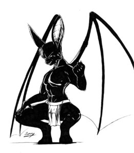 Rating: Questionable Score: 0 Tags: abs athletic bat black_body black_fur bottomwear bulge clothed clothing crouching e621 ears_up elanciar fur loincloth male mammal membrane_(anatomy) membranous_wings monochrome muscular pecs sanny solo teeth topless wings User: bunchy7s