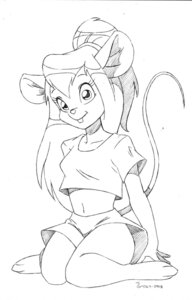 Rating: Safe Score: 0 Tags: 2007 3_toes anthro barefoot biped black_and_white bottomwear buckteeth chip_'n_dale_rescue_rangers clothed clothing disney e621 feet female front_view fully_clothed gadget_hackwrench hair hatching_(art) hi_res long_hair mammal midriff monochrome mouse murid murine rodent shaded shaded_line_art shirt shorts shoxxe simple_background sitting smile solo tail teeth toes topwear white_background User: bunchy7s
