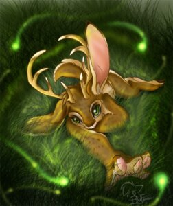 Rating: Safe Score: 0 Tags: ambient_arthropod ambient_firefly ambient_insect ambiguous_gender anthro antlers arthropod biped e621 grass green_eyes horn jackalope lagomorph looking_at_viewer lying mammal nude peritian plant solo tail User: bunchy7s