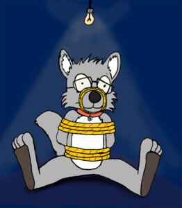 Rating: Safe Score: 0 Tags: 2009 anthro biped blue_background bound canid canine canis collar digital_media_(artwork) e621 eyewear featureless_crotch feet front_view full-length_portrait glasses hindpaw light_bulb male mammal muzzle_(object) muzzled nude paws portrait rope sad scurrow simple_background sitting solo submissive submissive_male tail wolf User: bunchy7s