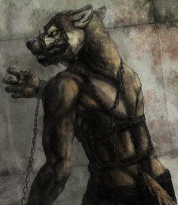 Rating: Questionable Score: 0 Tags: 2011 anthro biped black_bottomwear black_clothing black_pants bottomwear bound canid canine canis chain clothing e621 male mammal muzzle_(object) muzzled pants solo spikes standing submissive submissive_male sugitaku tail wolf User: bunchy7s