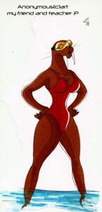 Rating: Safe Score: 0 Tags: 2009 anonymous_artist aquatic breasts brown_body brown_fur bryan88 clothing e621 eyewear female fur goggles hands_on_hips mammal one-piece_swimsuit pinniped pose simple_background solo swimwear teeth walrus water whiskers white_background User: bunchy7s