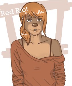 Rating: Safe Score: 0 Tags: bra_strap clothed clothing e621 female green_eyes hair half-length_portrait mammal mustelid off_shoulder otter portrait red_hair red_riot_(character) redriot solo sweater topwear User: bunchy7s