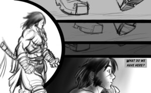 Rating: Questionable Score: 0 Tags: armor comic e621 english_text human male mammal monochrome not_furry raus_(recklessarts) recklessarts text weapon User: bunchy7s