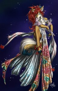 Rating: Safe Score: 0 Tags: anklet anthro breasts clothing dress e621 ear_piercing eyes_closed female hair hi_res jewelry long_hair markings piercing red_hair ring solo tail tehstupidbug User: bunchy7s