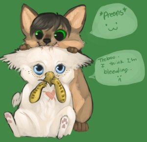 Rating: Safe Score: 0 Tags: 2011 :3 :< arms_bent avian beak bite blood blue_eyes bodily_fluids canid canine chibi dialogue digital_media_(artwork) duo e621 ear_grab emoticon english_text feathered_wings feathers feet female feral freckles grabbing_both_ears green_background green_eyes gryphon hands_on_ears head_bite hindpaw hooked_beak hoot_(artist) hoot_(character) mammal mythological_avian mythological_creature mythology pawpads paws raised_hand simple_background sitting text treble_(treble) tucked_arms what wings User: bunchy7s