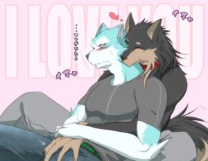 Rating: Questionable Score: 0 Tags: anthro arm_grab athletic belt biceps black_body black_fur black_nose blue_body blue_fur blush bottomwear brown_body brown_fur bulge bulge_grab canid canine canis clothed clothing collar cuddling denim denim_bottomwear denim_clothing duo e621 eyes_closed fur grope hand_holding heart_symbol hug hugging_another hugging_from_behind ig1119 japanese_text jeans love male male/male mammal muscular pants pecs pink_background pose romantic romantic_couple shirt simple_background sitting tan_body tan_fur text topwear vest white_body white_fur wolf User: bunchy7s