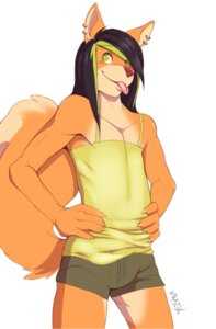 Rating: Safe Score: 0 Tags: 2012 anthro biped bottomwear canid canine claws clothing e621 femboy fox fur green_eyes hair hands_on_hips male mammal multicolored_hair mystikfox61 mystikfox61_(character) piercing portrait pose shorts simple_background solo standing tail tan_body tan_fur three-quarter_portrait tongue tongue_out two_tone_hair white_background User: bunchy7s