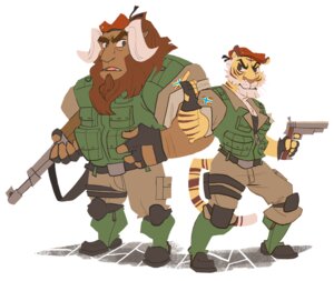 Rating: Safe Score: 0 Tags: anthro army beret bovid caprine clothing duo e621 felid gun handgun hat headgear headwear hodori holding_gun holding_handgun holding_object holding_pistol holding_ranged_weapon holding_rifle holding_weapon hooves konstantin_krasnevin lineless lyuk male mammal military muscular muskox pantherine pistol ranged_weapon rifle tail tiger uniform weapon User: bunchy7s