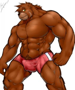 Rating: Explicit Score: 0 Tags: 2012 abs anthro athletic balls_outline bear biceps big_muscles biped black_nose boxer_briefs brown_bear brown_body brown_fur bulge clothed clothing dated detailed_bulge e621 fur genital_outline green_eyes grizzly_bear hi_res kenaihand looking_at_viewer male mammal muscular muscular_anthro muscular_male navel pecs pose red_clothing red_underwear signature simple_background solo standing topless underwear ursine white_background User: bunchy7s