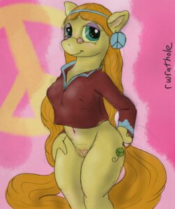 Rating: Explicit Score: 0 Tags: 2013 anthro anthrofied blue_eyes bottomless clothed clothing cutie_mark e621 ear_piercing equid equine female genitals hasbro horse mammal my_little_pony nezudomo piercing pony pubes solo text vulva wheat_grass_(mlp) User: bunchy7s