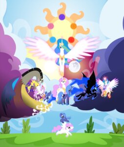 Rating: Safe Score: 0 Tags: 2012 absurd_res blue_hair chimera cloud crown cutie_mark discord_(mlp) draconequus duo e621 equid equine feathered_wings feathers female feral friendship_is_magic hair hasbro headgear hi_res horn looking_at_viewer male mammal mdsk moon multicolored_hair my_little_pony mythological_creature mythological_equine mythology nightmare_moon_(mlp) outside pink_hair princess princess_celestia_(mlp) princess_luna_(mlp) quadruped royalty sibling_(lore) sister_(lore) sisters_(lore) sky sun superabsurd_res tail winged_unicorn wings User: bunchy7s