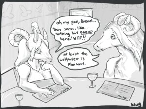 Rating: Explicit Score: 0 Tags: 4:3 anthro balls bazeel_(fursona) bovid bovid_horn caprine caprine_demon caprine_horn demon dialogue duo e621 english_text equid equine female furniture genitals goat goat_demon goat_horn horn horse male mammal menu name_drop name_in_dialogue oddbird omg penis ram_horn service_menu sigil_(fursona) speech_bubble table text underline wallpaper User: bunchy7s