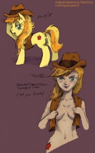 Rating: Explicit Score: 0 Tags: 2012 alternate_species anus braeburn_(mlp) breasts clothing cutie_mark e621 earth_pony equid equine female feral friendship_is_magic genitals hasbro hat headgear headwear horse human humanized jobo37 mammal my_little_pony pony quadruped solo tail topwear tripsocho vest vulva User: bunchy7s