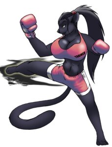 Rating: Safe Score: 0 Tags: action_pose anthro big_breasts black_hair bottomwear boxing_gloves breasts cindi_savaan cleavage clothed clothing e621 exercise felid female green_eyes hair handwear hi_res huge_breasts inu-jean kick kickboxing long_hair mammal martial_arts midriff muscular muscular_anthro muscular_female pantherine ponytail pose shirt shorts solo tail tank_top topwear workout User: bunchy7s