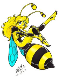 Rating: Explicit Score: 0 Tags: 2004 antennae anthro bee blonde_hair blue_eyes breasts female hand_on_foot insect insect_wings insects original rule34 simple_background solo stinger wings yellow_skin User: bunchy7s