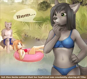Rating: Safe Score: 0 Tags: 2013 4_toes anthro barefoot bikini black_hair black_nose blonde_hair breasts brown_eyes canid canine canis cleavage clothed clothing digital_media_(artwork) domestic_dog e621 english_text feet female floating fur grass green_eyes grey_body grey_fur group hair hi_res hindpaw iskra long_hair male mammal navel outside paws plant shaded sitting smile standing swimwear text toes tree two-piece_swimsuit water wolf yellow_body yellow_fur User: bunchy7s