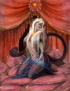 Rating: Safe Score: 0 Tags: 2013 anthro clothed clothing detailed_background e621 ear_piercing felid female hair jewelry kneeling long_hair looking_at_viewer mammal navel pantherine piercing pillow quirachen skimpy solo white_hair User: bunchy7s