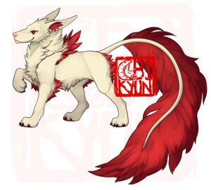 Rating: Safe Score: 0 Tags: ambiguous_gender canid canine canis domestic_dog e621 feathers feral fur mammal pose red_body red_eyes red_fur simple_background solo valderic_blackstag white_background white_body white_fur User: bunchy7s