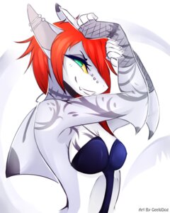 Rating: Safe Score: 0 Tags: 4:5 anthro aquatic breasts cleavage clothed clothing e621 ear_piercing fangs female fish geekidog hair hi_res medium_breasts piercing red_hair shark side_boob solo tattoo teeth topwear User: bunchy7s