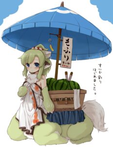 Rating: Safe Score: 0 Tags: 2009 7010 beach_umbrella blue_eyes blush chest_tuft e621 eleanor_(7010) female food forest_of_pixiv fruit fur green_hair hair humanoid_taur japanese_description japanese_text looking_at_viewer mammal melon parasol plant solo taur text translation_request tuft vendor watermelon User: bunchy7s