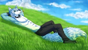 Rating: Safe Score: 0 Tags: abs anthro biped blue_body blue_fur canid canine canis cigarette claws clothed clothing collar e621 fur grass green_eyes hair koorimizu lying male mammal on_back plant pose relaxing smoke smoking solo tail toe_claws topless v-cut wolf wolfy_(chaoticicewolf) User: bunchy7s