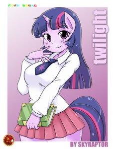 Rating: Safe Score: 0 Tags: 5_fingers accessory anthro anthrofied bottomwear clothing e621 english_text equid equine female fingers friendship_is_magic fur hair hasbro horse mammal multicolored_hair my_little_pony necktie pony purple_body purple_eyes purple_fur purple_hair skirt skyraptor solo text twilight_sparkle_(mlp) two_tone_hair User: bunchy7s
