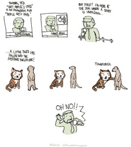 Rating: Safe Score: 0 Tags: 2010 ambiguous_gender comic dialogue e621 electronics english_text felid feral group herpestid human humor left-handed_toons male mammal meerkat microphone pantherine punch stripes tail text tiger unknown_artist User: bunchy7s