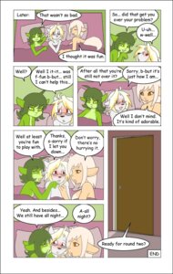 Rating: Questionable Score: 0 Tags: after_sex anthro blush comic dialogue e621 english_text female green_body group hi_res limety male mammal nude petit simple_background taira text unknown_species xeros User: bunchy7s