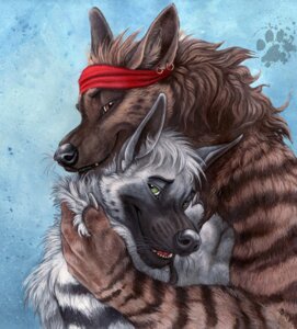 Rating: Safe Score: 0 Tags: 2007 anthro baja blotch brown_eyes canid canine duo e621 green_eyes happy heart_symbol hug love male mammal piercing romantic romantic_couple simple_background smile stripes User: bunchy7s