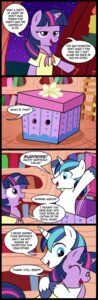 Rating: Safe Score: 0 Tags: 2012 blue_eyes blue_hair clothing comic dialogue door dress e621 english_text equid equine female feral friendship_is_magic fur gift hair happy_birthday hasbro hi_res horn hug ladder madmax male mammal multicolored_hair my_little_pony mythological_creature mythological_equine mythology night purple_body purple_eyes purple_fur purple_hair shining_armor_(mlp) sibling_(lore) star tan575 text twilight_sparkle_(mlp) two_tone_hair unicorn User: bunchy7s