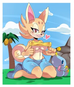 Rating: Questionable Score: 0 Tags: 2013 anthro blush border bottomwear breasts brown_body brown_eyes brown_fur brown_nose canid canine canis cashew_(sif) chao_(sonic) chao_garden clothed clothing cloud digital_media_(artwork) domestic_dog duo e621 female footwear fur hair heart_symbol hi_res kneeling looking_at_viewer mammal navel outside palm_tree plant sega shirt shoes short_hair shorts sitting sky smile sonic_the_hedgehog_(series) sssonic2 thick_thighs topwear tree under_boob white_body white_border white_fur wide_hipped_anthro wide_hipped_female wide_hips User: bunchy7s
