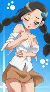 Rating: Questionable Score: 0 Tags: awa bare_shoulders blue_background blush braid candice_(pokemon) female female_only gym_leader human human_only multiple_hair_ties nintendo paw_print pokemon pokemon_dppt rule34 skirt solo tied_hair twin_braids twintails undressing wink User: bunchy7s