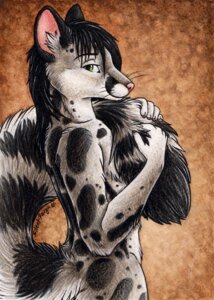 Rating: Questionable Score: 0 Tags: 2011 abstract_background anthro black_hair e621 female fur green_eyes grey_body grey_fur hair linsang long_tail looking_away mammal nude silentravyn solo spotted_linsang tail traditional_media_(artwork) viverrid whiskers User: bunchy7s