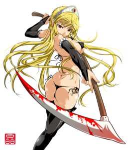 Rating: Questionable Score: 0 Tags: ass bikini black_legwear black_thighhighs blonde_hair blood breasts bridal_gauntlets erect_nipples female female_only from_behind hair hime hime_(kaibutsu_oujo) human kaibutsu_oujo lilianne long_hair looking_back medium_breasts micro_bikini monster_princess nipples princess_resurrection red_eyes rule34 scythe side-tie_bikini smile solo sonobe_kazuaki stockings swimsuit thighhighs thong_bikini tiara very_long_hair white_background User: bunchy7s
